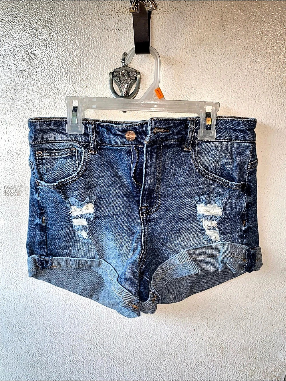 KENDALL + KYLIE The Icon Short Distressed Jean Shorts in Blue Waist 29